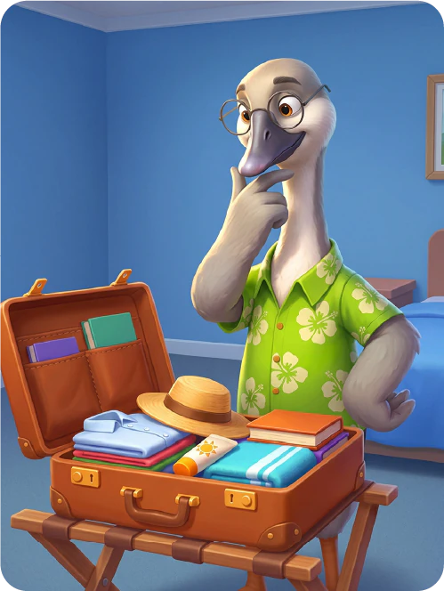 George packing a suitcase for the next trip